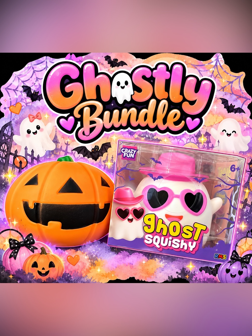 Crazy Fun RMS Shady Hearts GHOST Squishy & Jack-O-Squish Pumpkin (Bundle 2)